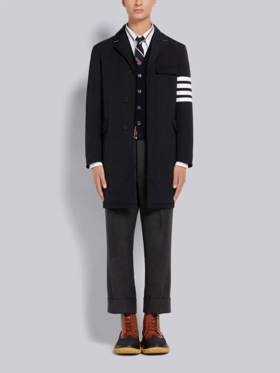 Thom Browne Navy Poly Twill Down Filled 4-Bar Chesterfield Coat