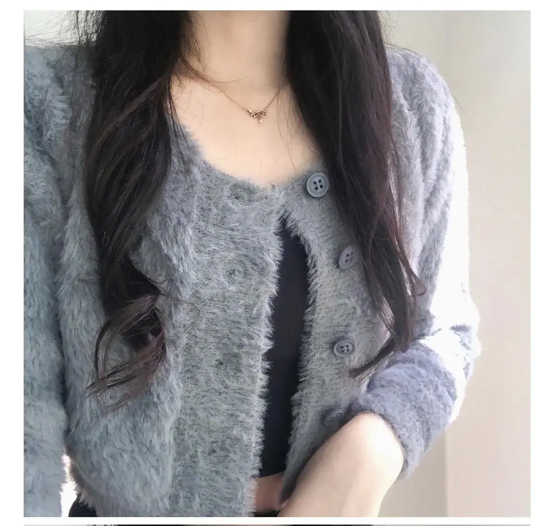 Cropped angora cardigan