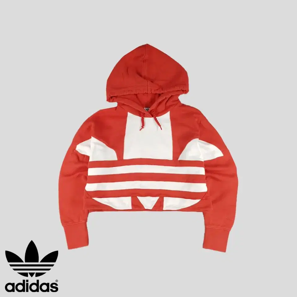 Adidas Red White Trefoil Crop Overfit Y2K Cotton100 Sweatshirt Hoodie