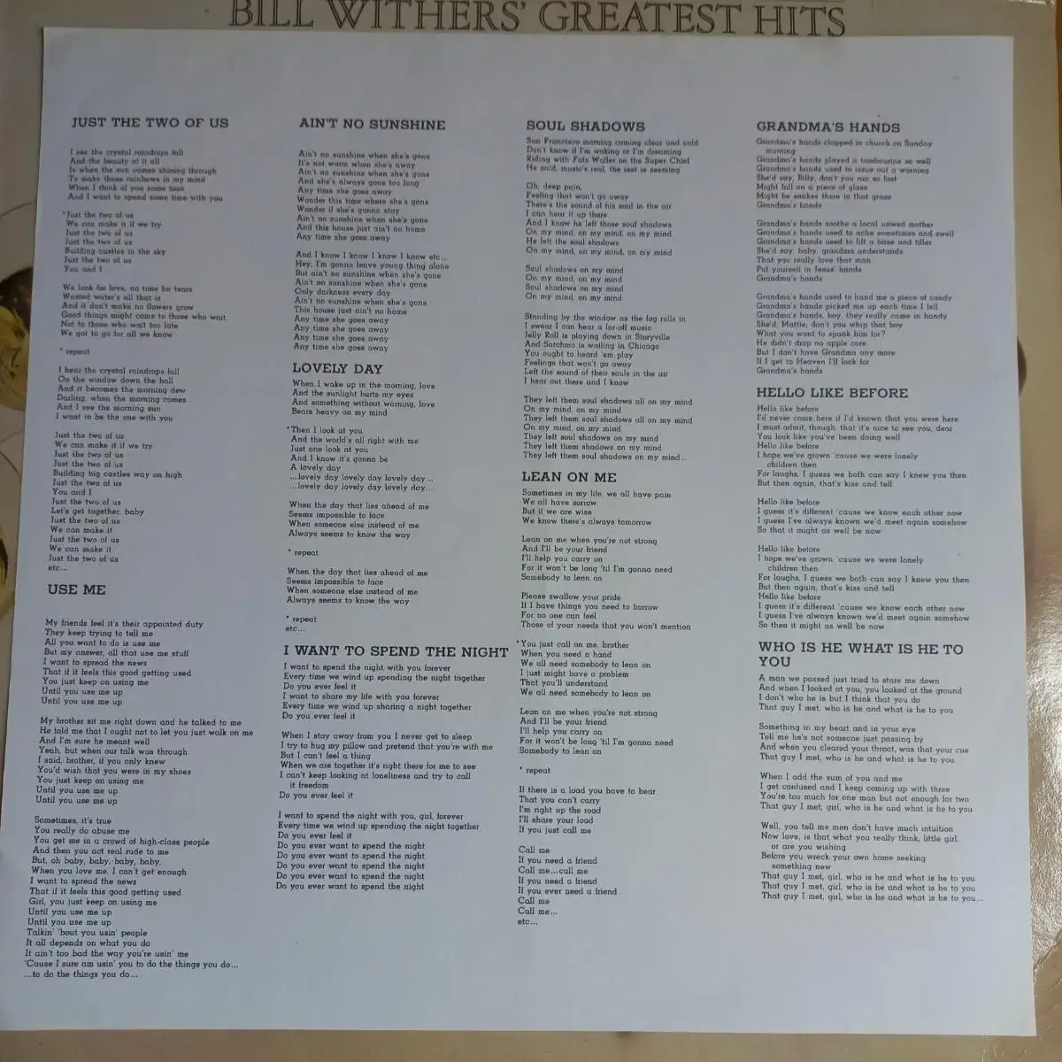 Lp중고 BILL WITHERS' GREATEST HITS 초반 판매합니