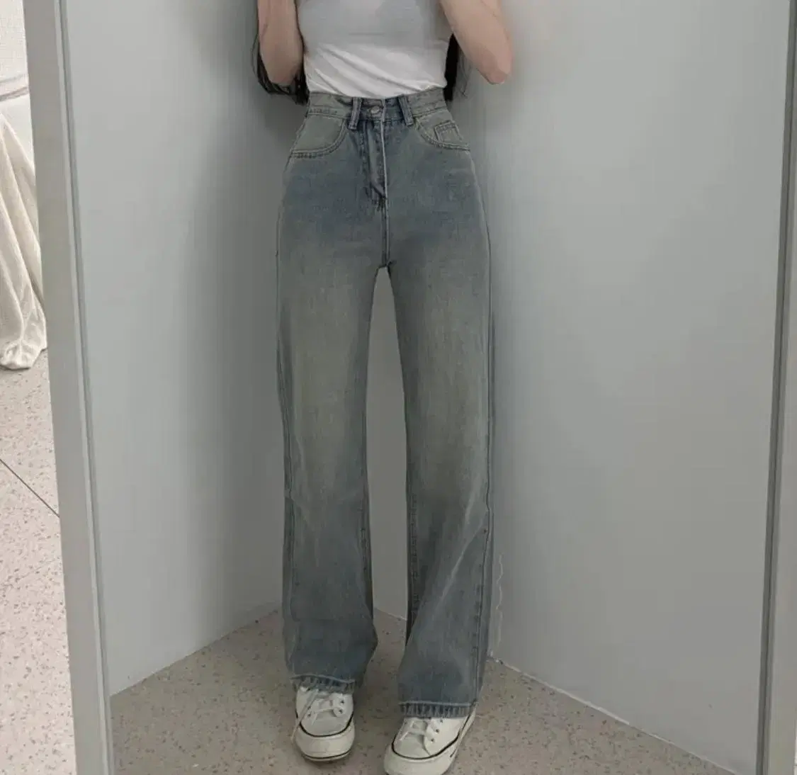 Wide denim long pants