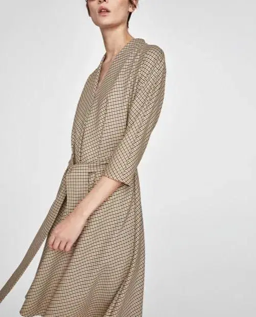 Zara ONEPIECE Check V-Neck Long ONEPIECE with Belle