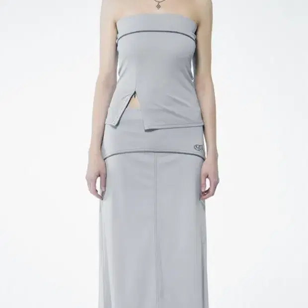 스컬프터 contrast stitch jersey skirt gray