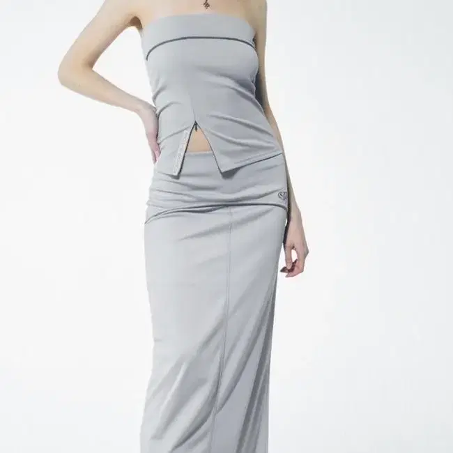 스컬프터 contrast stitch jersey skirt gray