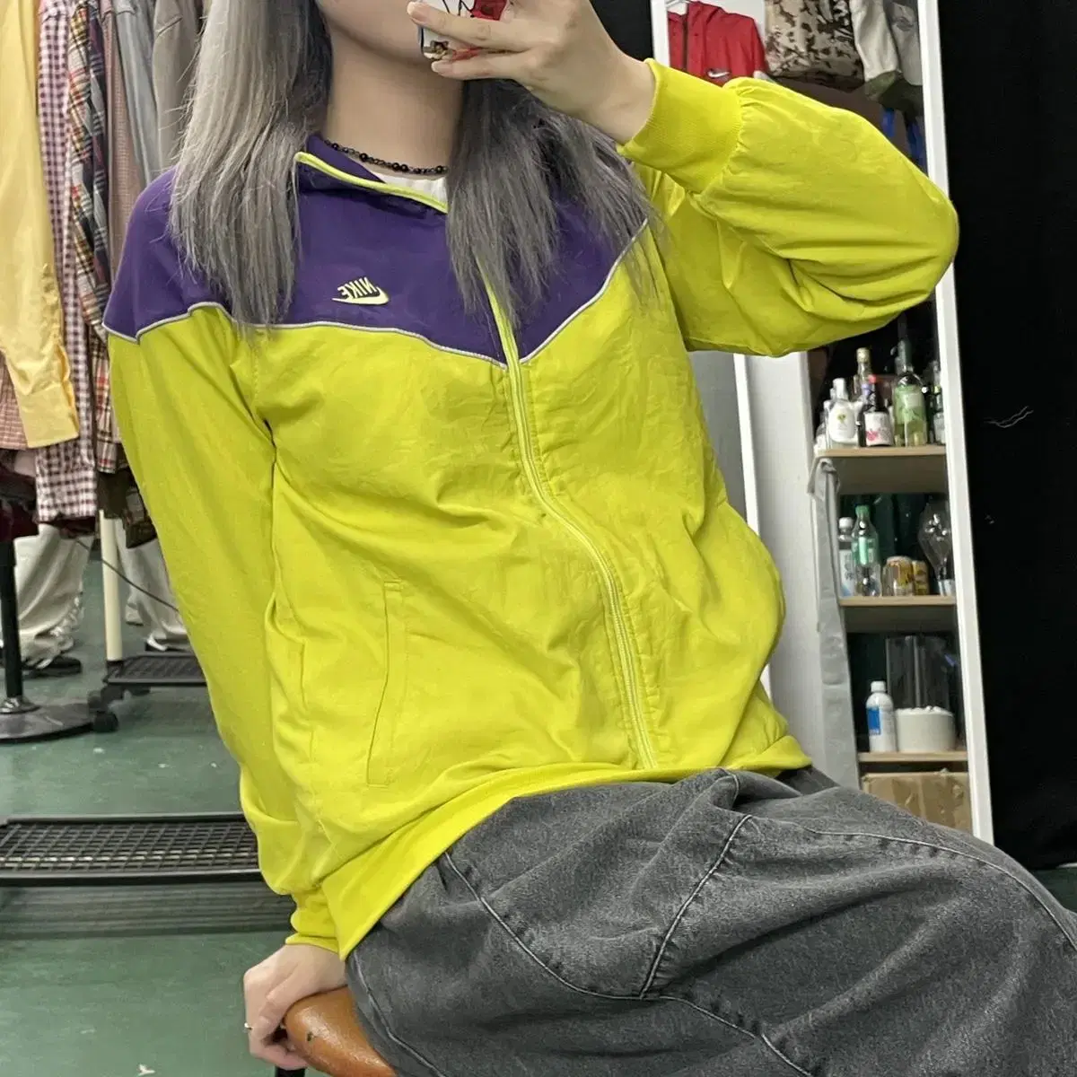 Nike Neon Yel Purple Diagonal Windbreaker S