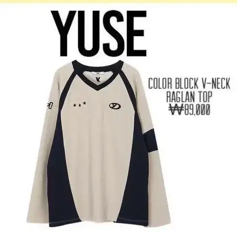 유즈 티 COLOR BLOCK V-NECK RAGLAN TOP