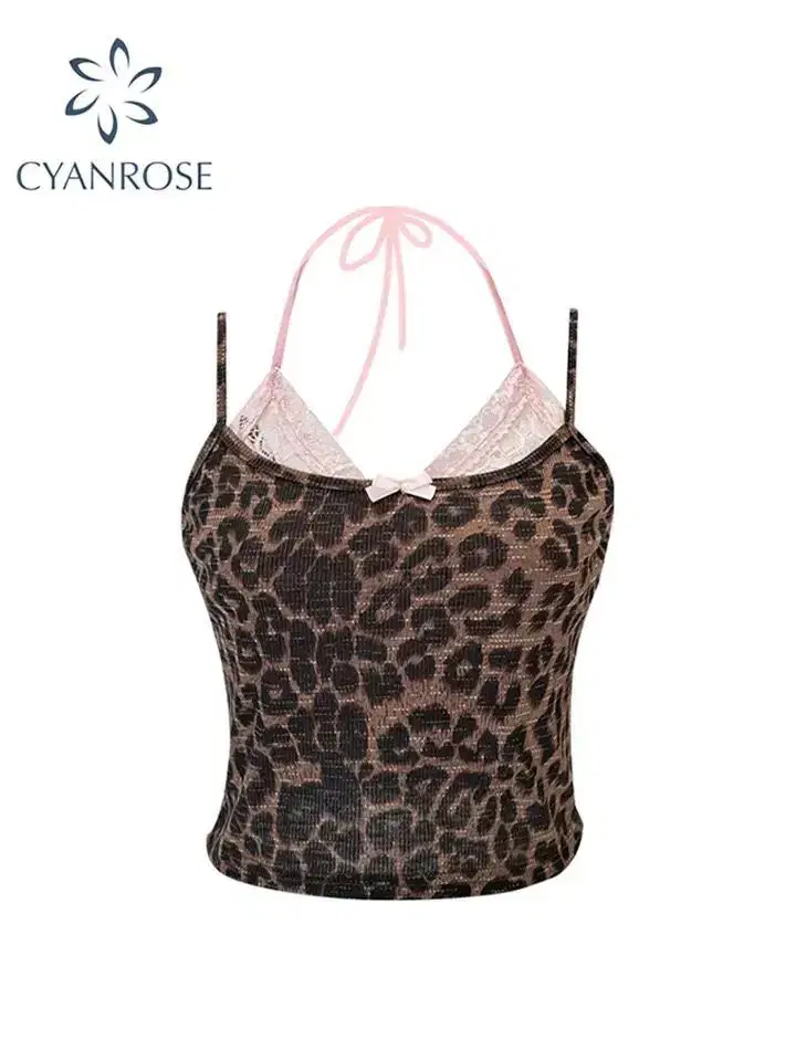 Lace set Leopard print Vintage top Sleeveless