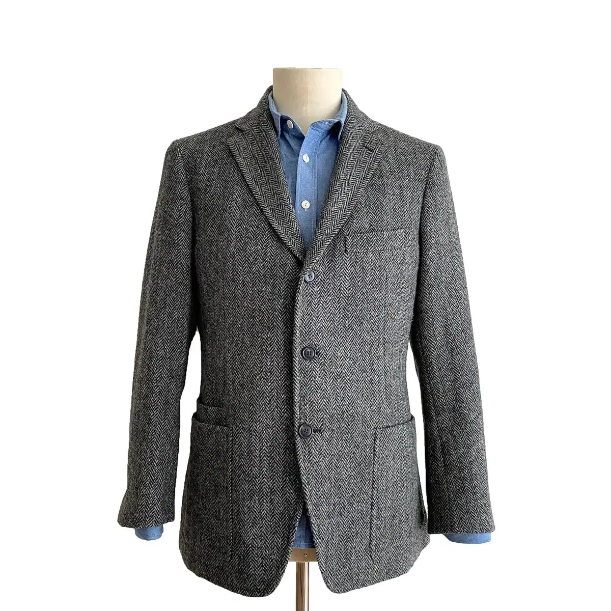 [NEW, 38] Drex Tailored Line Gray Herringbone Wool Tweed Blazer Jacket