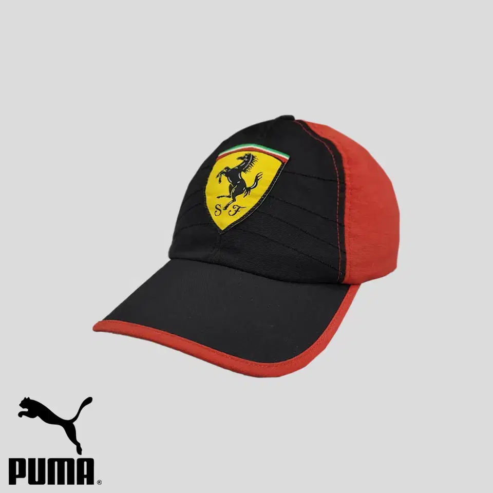 PUMA Puma Puma X Ferrari Black Red Big Patch Logo Nylon 6-Panel Ballcap