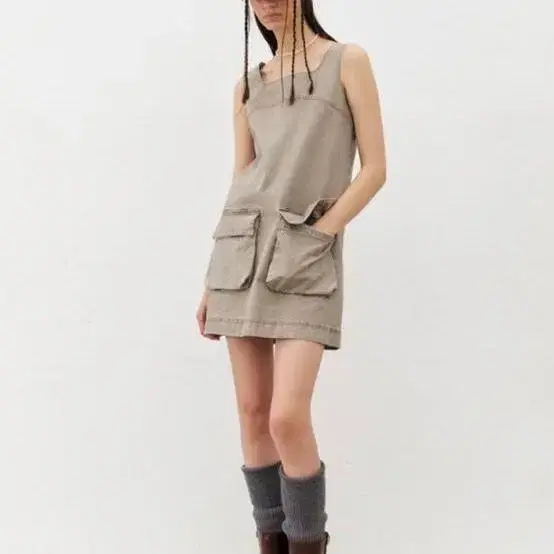 메종마레 mini washed dress 36 카키 원피스 드레스