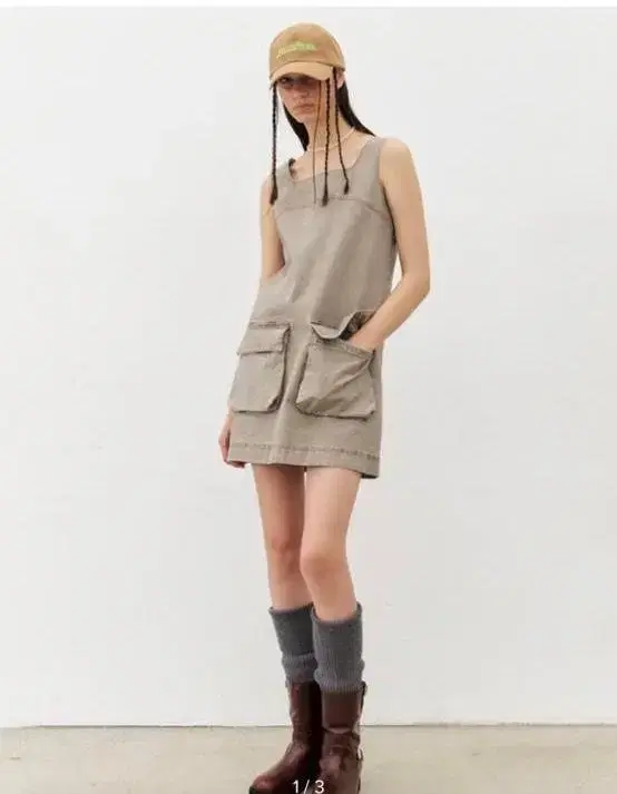 메종마레 mini washed dress 36 카키 원피스 드레스