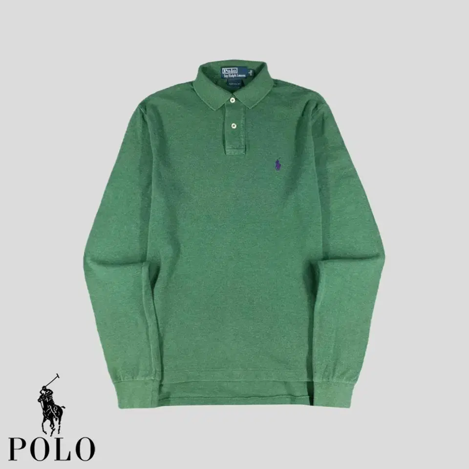 Polo Ralph Lauren Green Purple Pony Custom Fit Cotton PK Pique Kara Neck Long Sleeve T-Shirt