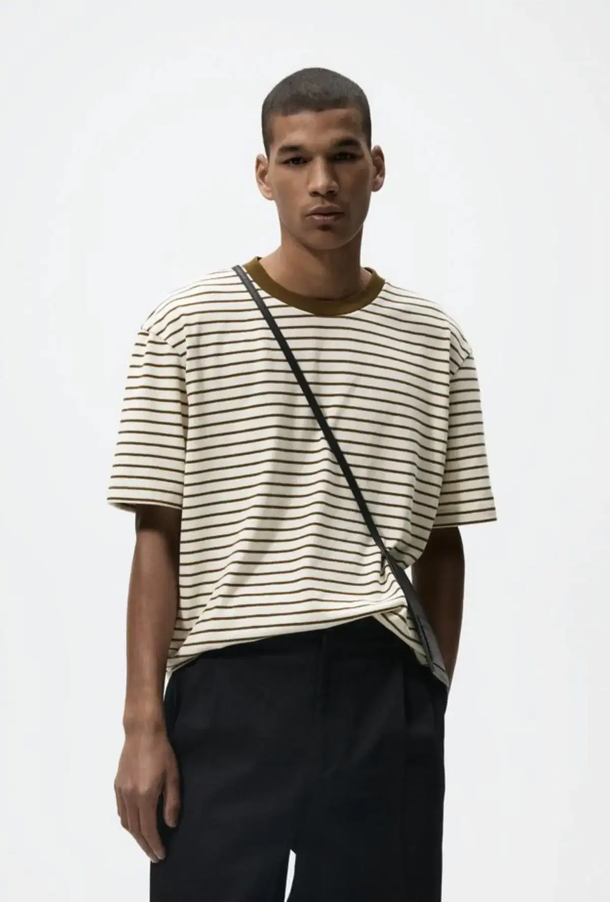 [XL]Zara Striped T-shirt Short Sleeve Olive