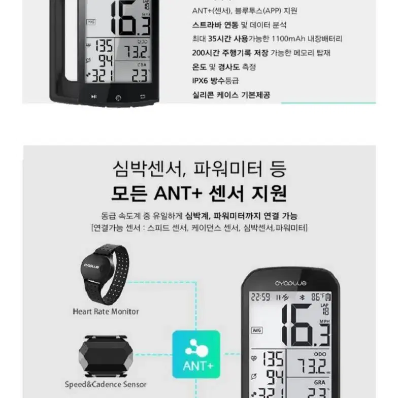 (풀세트) 싸이플러스 M1 자전거 무선 GPS 속도계 + 거치대 가민