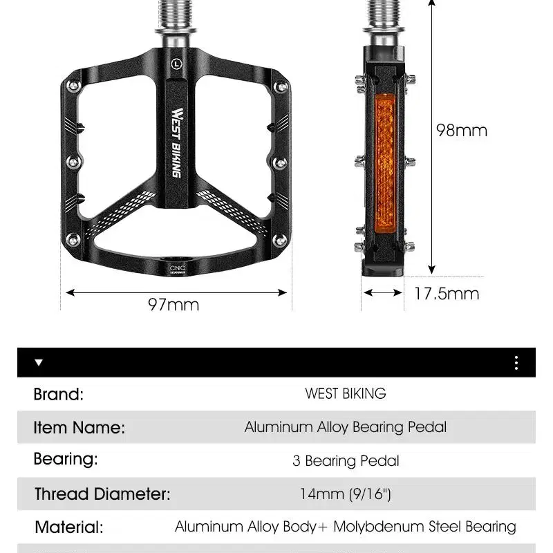 웨스트바이킹 자전거 반사 페달 YP2103