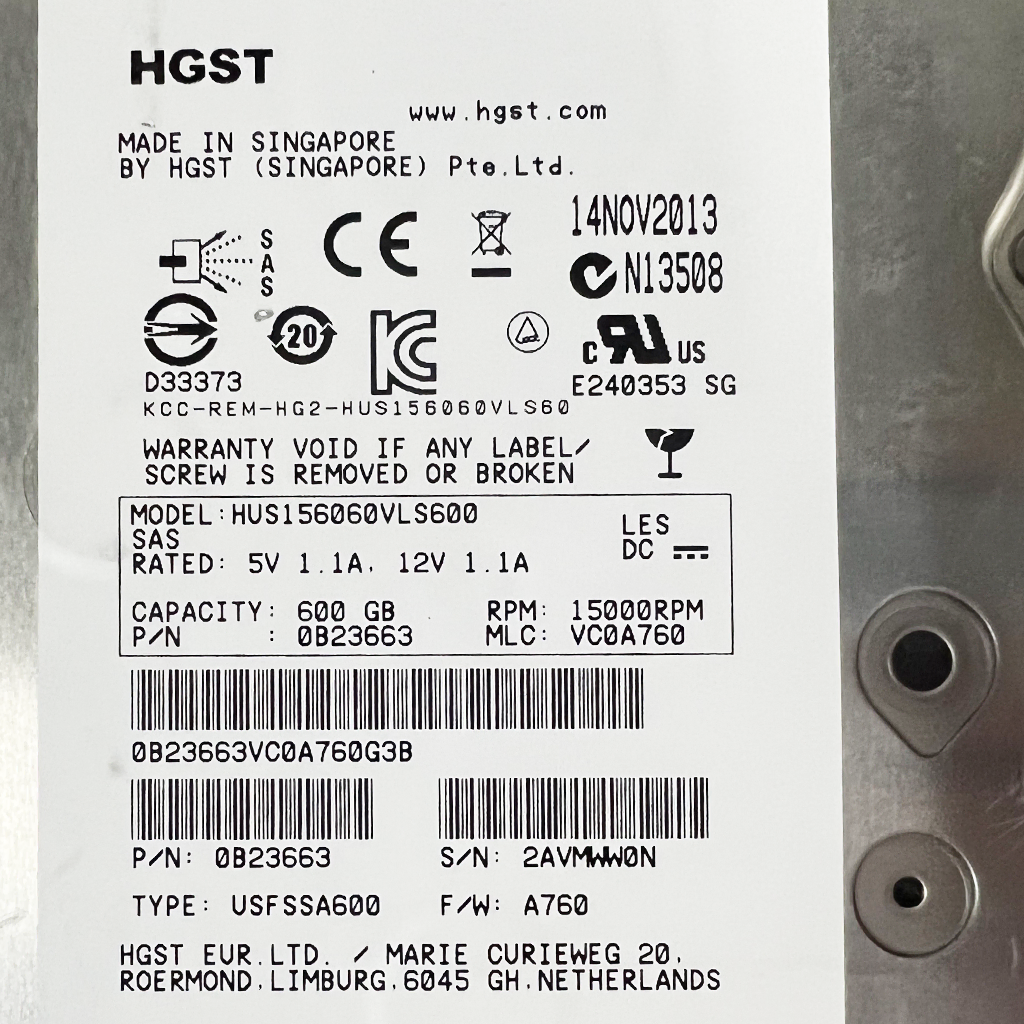 600G) HGST Ultrastar 15K600 SAS/15K/64M