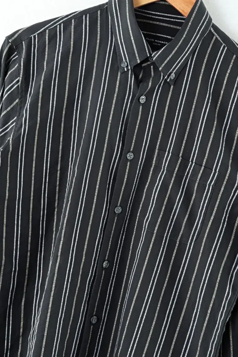 (L) Club Monaco Shirt Southern Cotton Stripe Amecazi Black EO Vintage