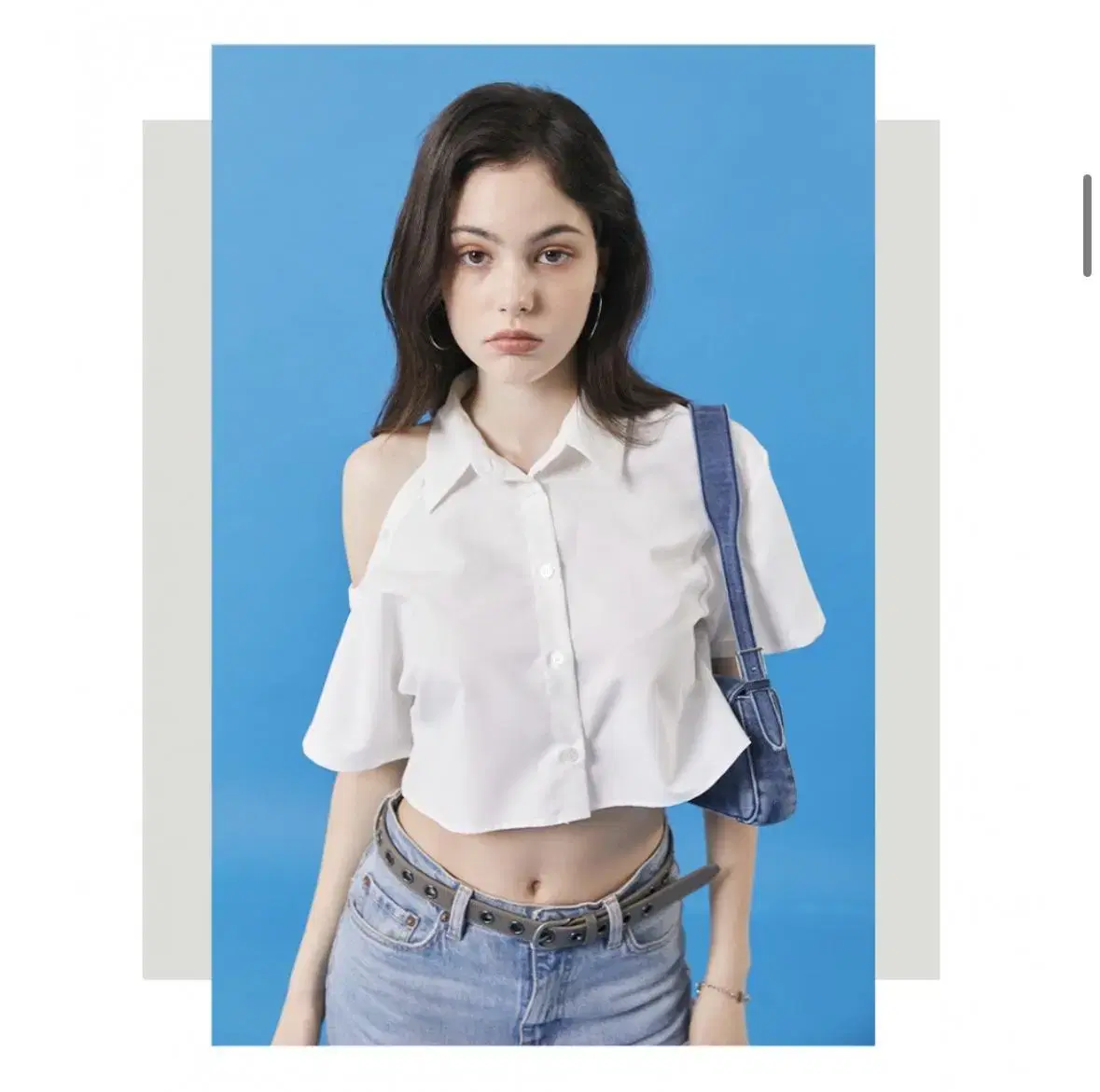 Collarless off-shoulder crop shirt