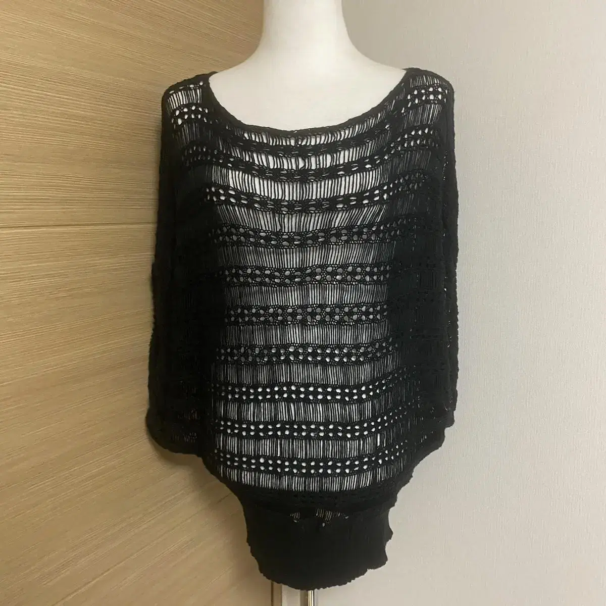 JapanVintage Knitting Crochet Knit Short Sleeve Black Sweater Grunge