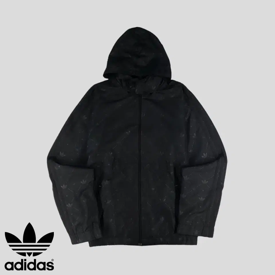 Adidas JP 00s Black Tonal Tricot Sideline Trefoil Pattern Hoodie Wind