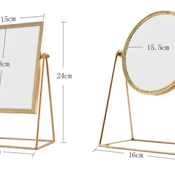 모던 골드 사각 원형 탁상 거울 미니 화장대 스탠드 책상 거울
