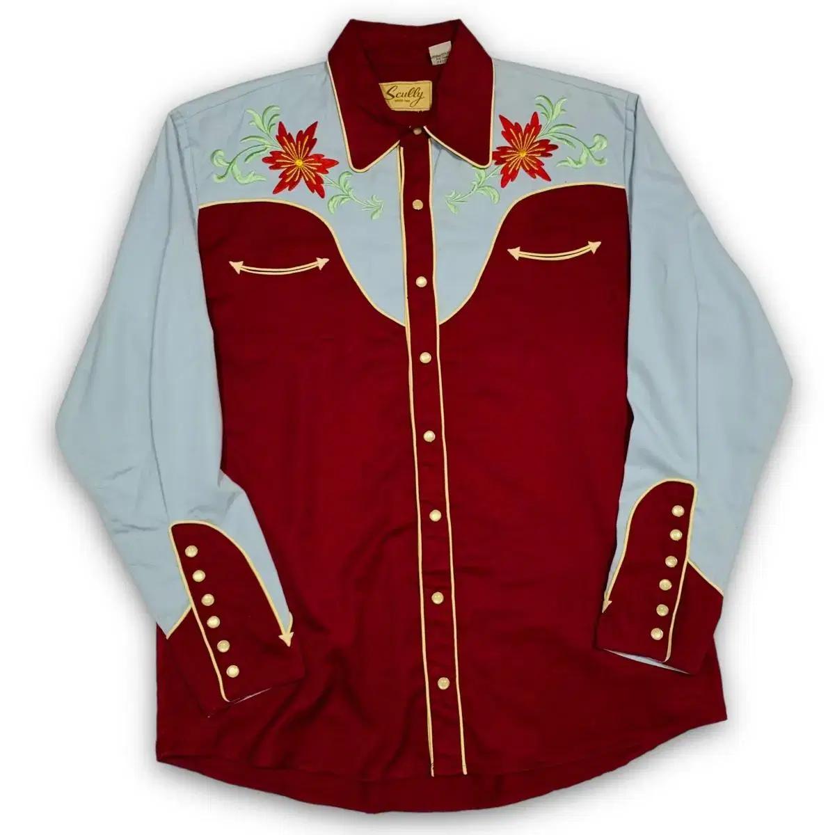 Scueey Wild West Flower Embroidered Western Shirt