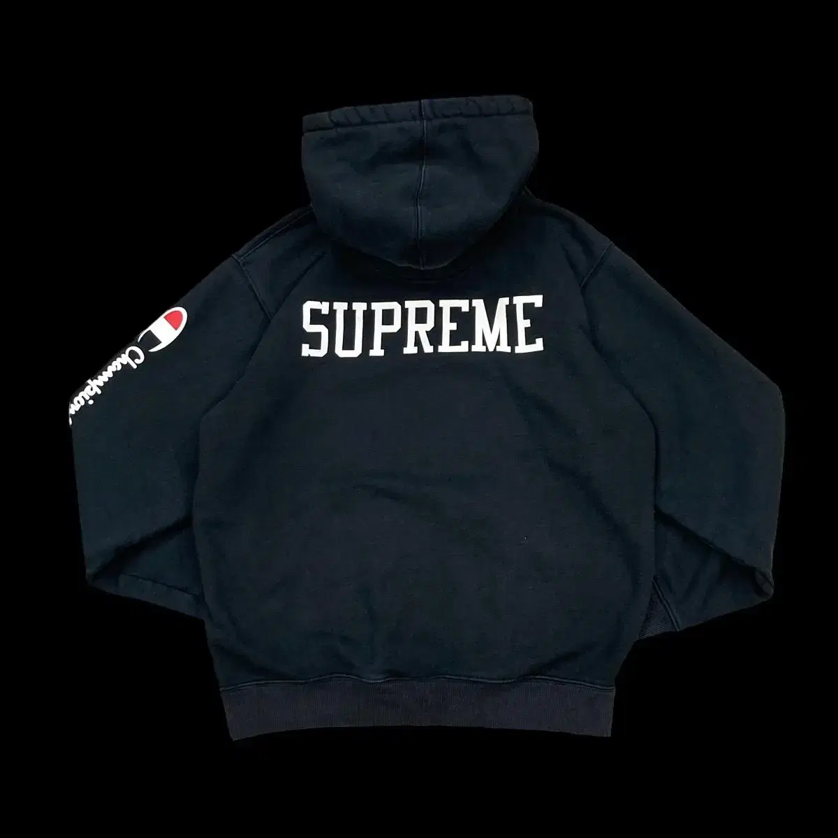 [M] SUPREME X CHAMPION 16FW 블랙 헤비 후드티