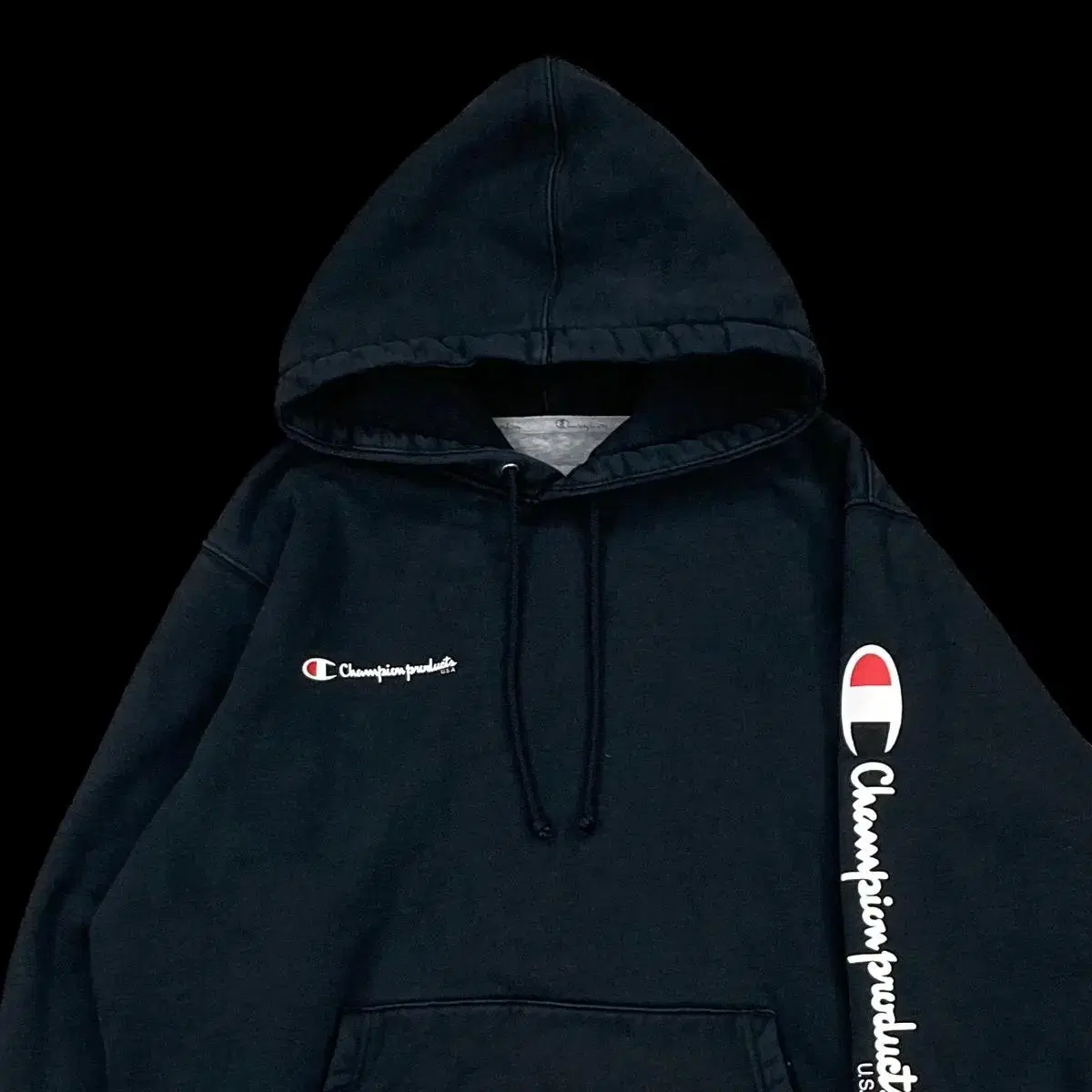 [M] SUPREME X CHAMPION 16FW 블랙 헤비 후드티