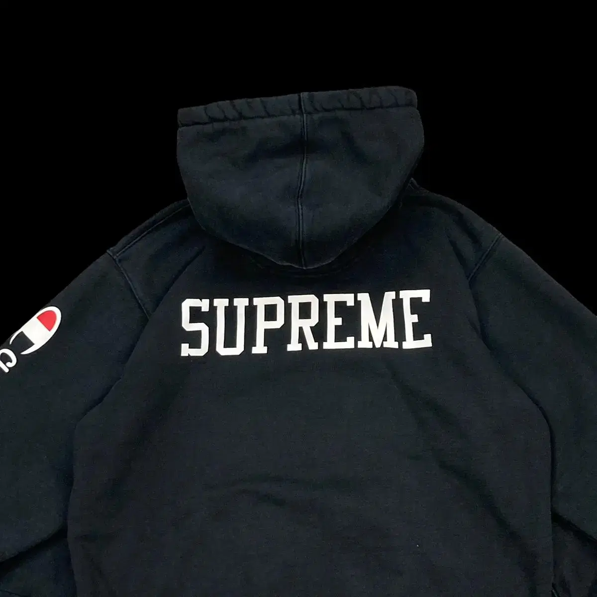 [M] SUPREME X CHAMPION 16FW 블랙 헤비 후드티