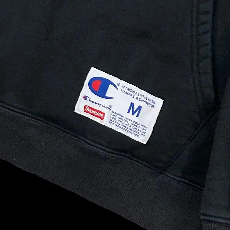 [M] SUPREME X CHAMPION 16FW 블랙 헤비 후드티