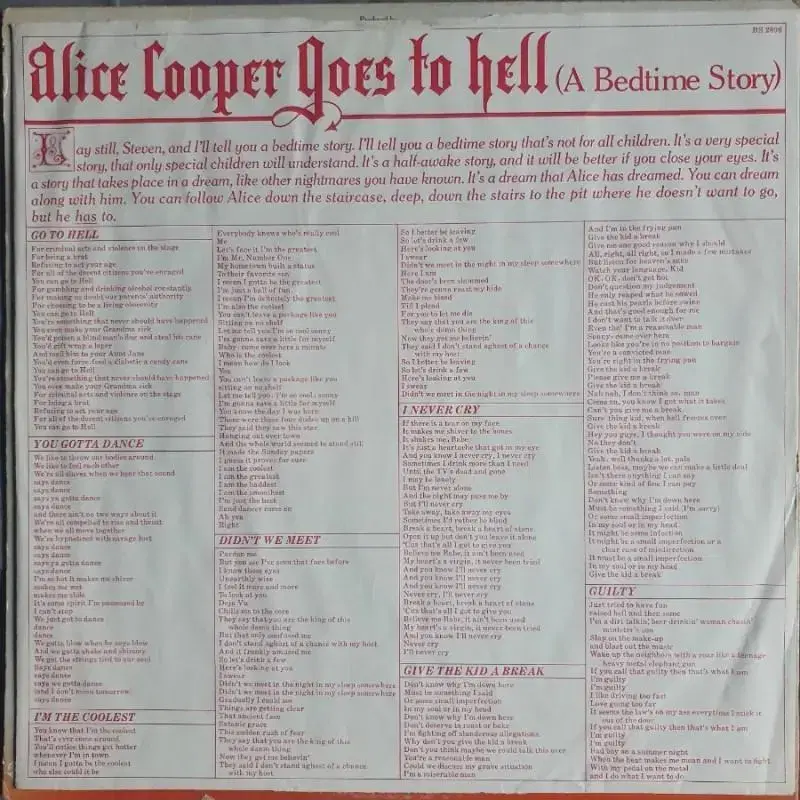 ALICE COOPER - GOES TO HELL LP(미국초반)