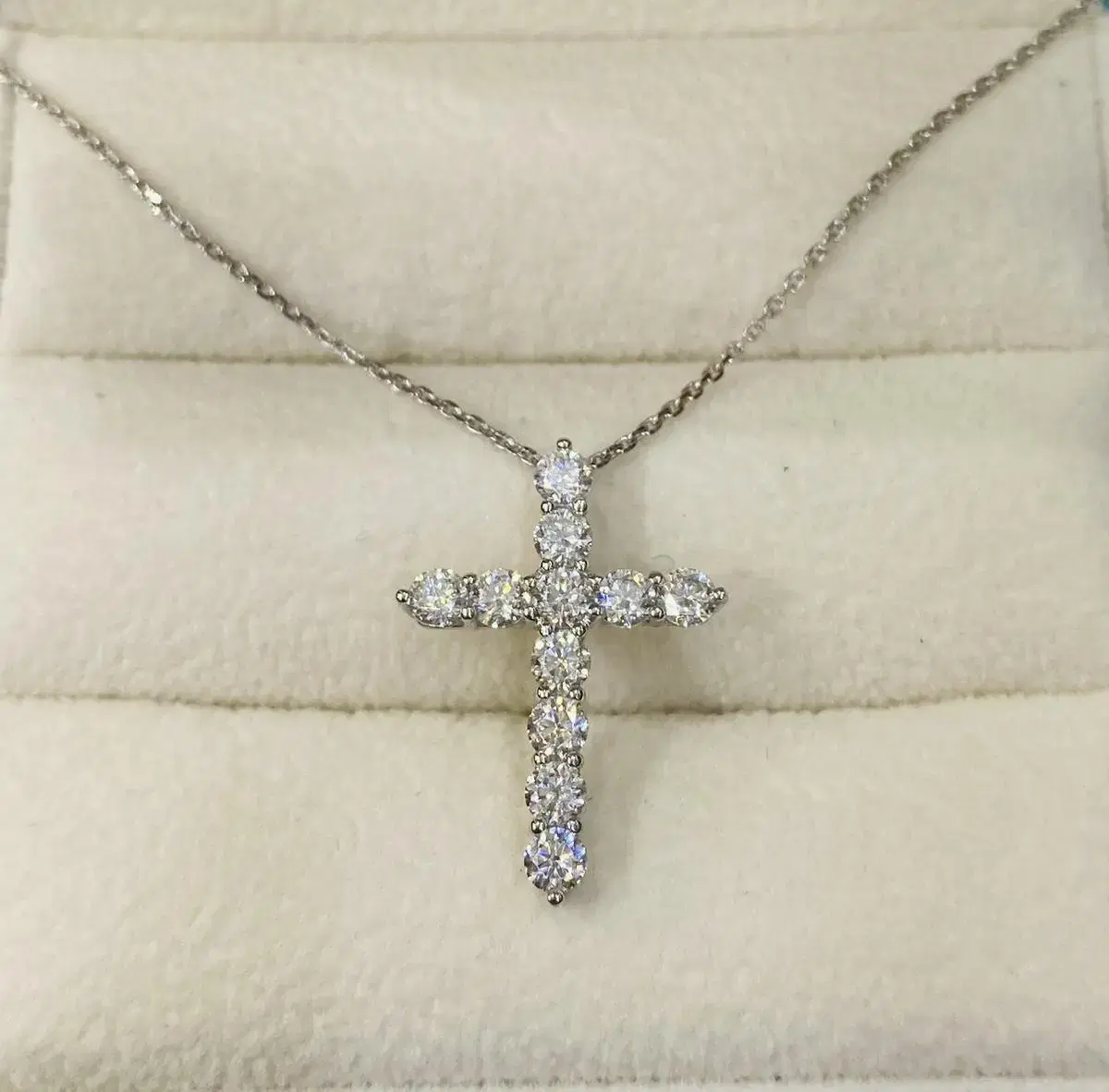 14K White Gold Cubic Cross Necklace