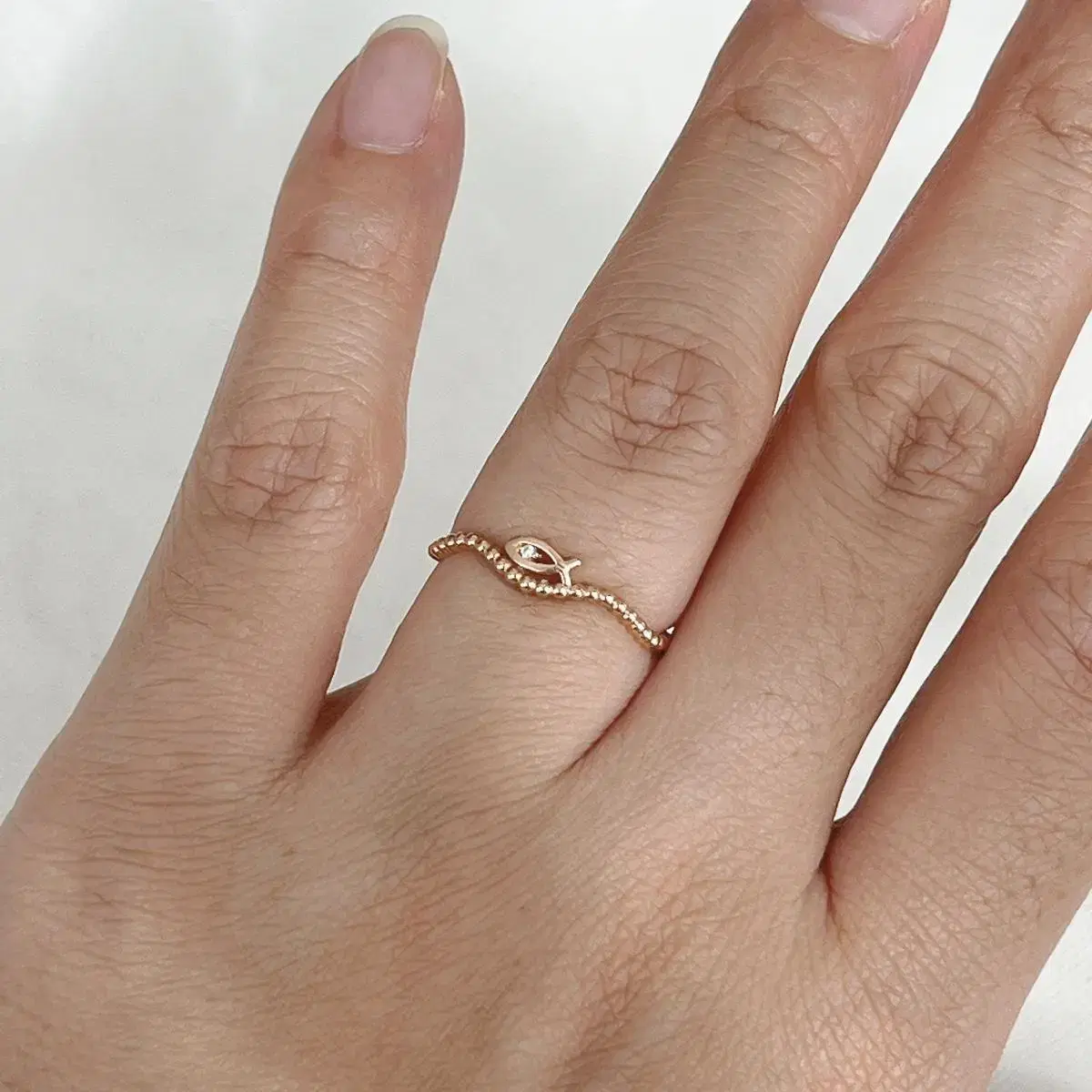 [FREE SHIPPING] 14K Wavy Fish Ring Mother Daughter Lucky Ring (Rose Gold)