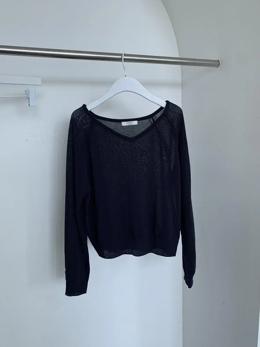 Navy blue see-through v-neck knit