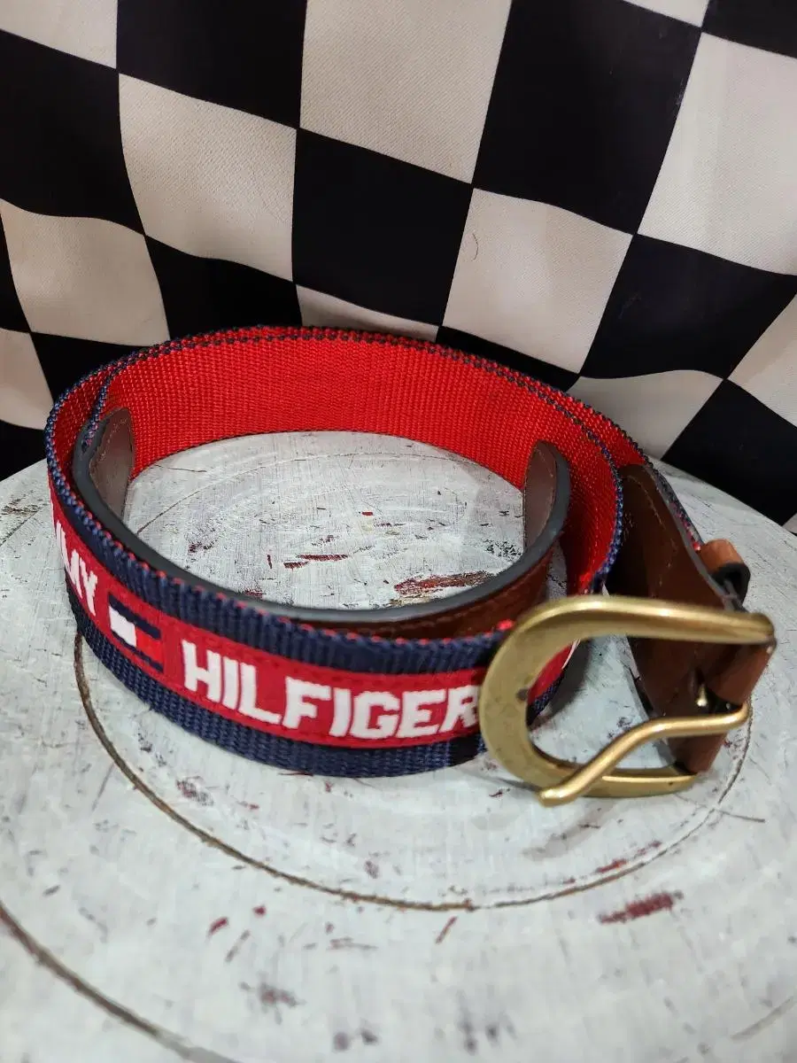 Tommy Hilfiger Logo Canvas and Colorblocked Leather Belt