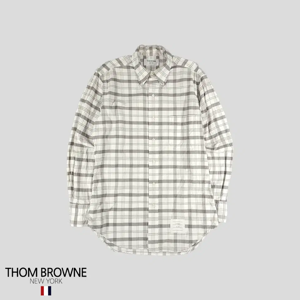 THOM BROWNE 톰브라운 화이트 그레이 체크 히든삼선 버튼다운 옥스