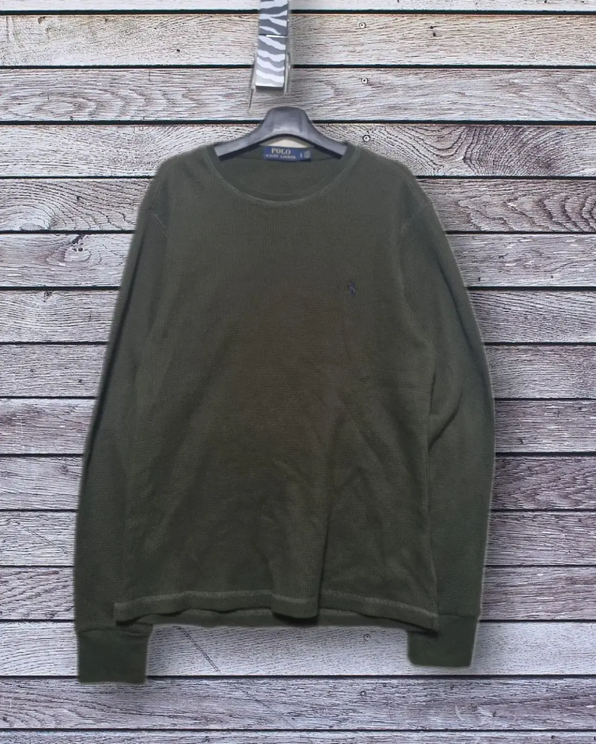 L) Polo Polo Ralph Lauren Olive Green Waffle Long Sleeve Tee