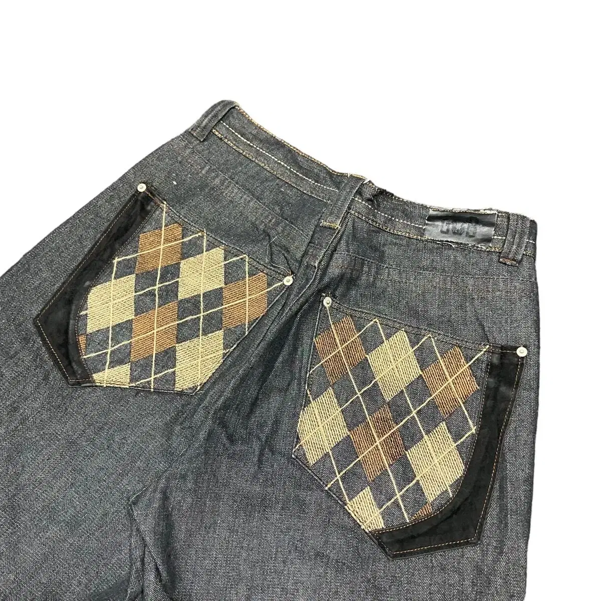 Vintage Argyle Embroidered Denim Wide Leg Hip Hop Pants Hip Hop Pants