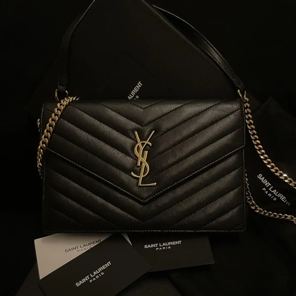 마지막가격인하 입생로랑 YSL  금장 체인 미니 크로스백