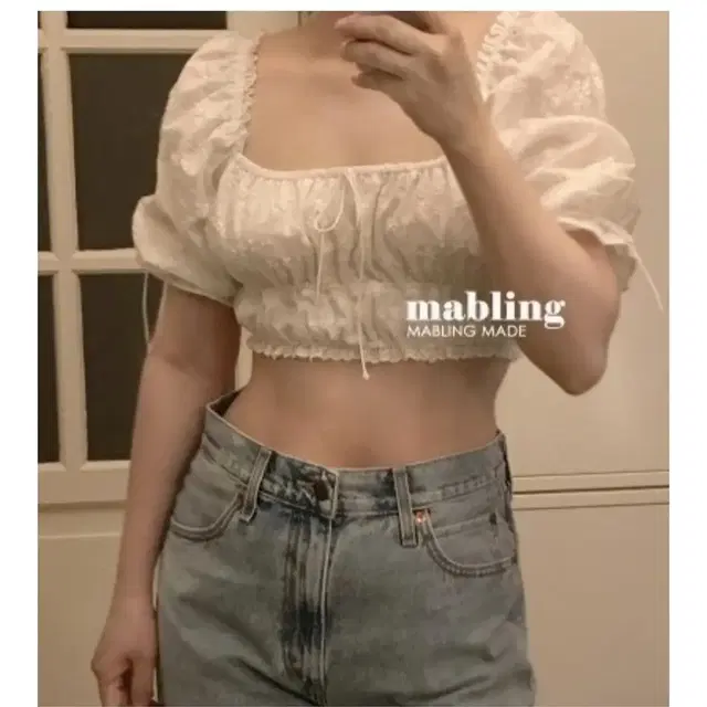 새/ 마블링 스퀘어넥 블라우스 mabling