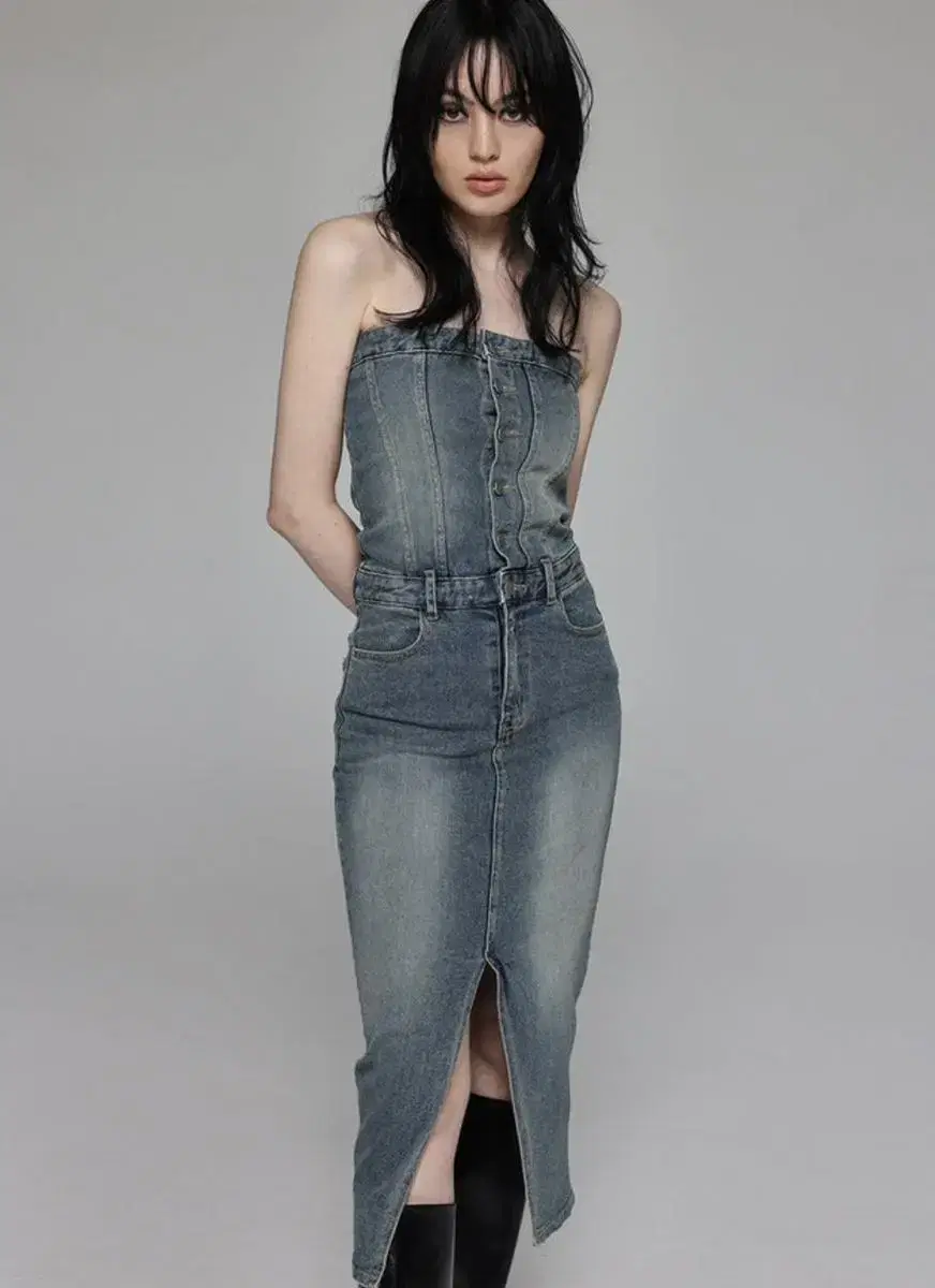 blacked-up denim onepiece