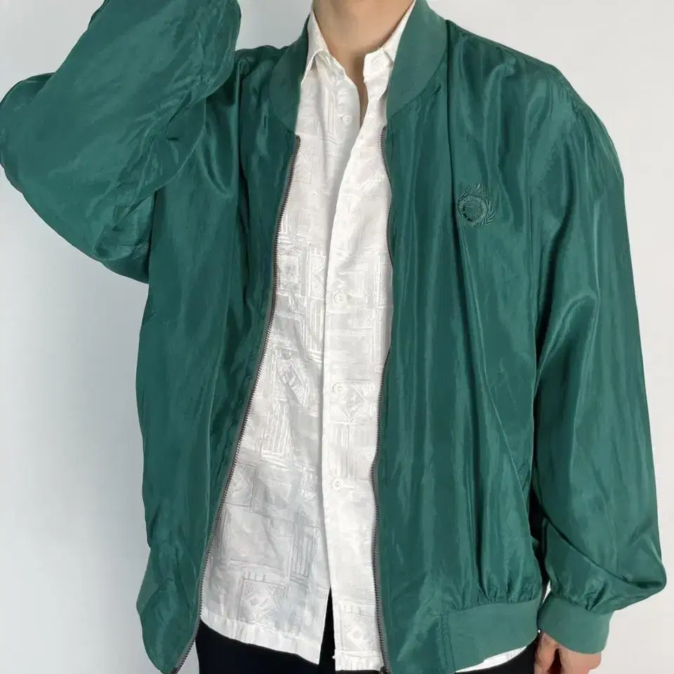 vintage retro green slik blouson