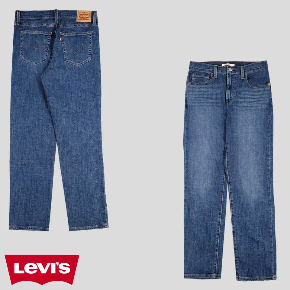 Levi's 724 Medium Blue Wash Highlighted Straight Fit Jeans Denim Pants 30