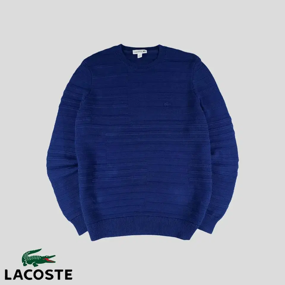 Lacoste bloo Tonal Croc Patch Mixed Stripe Roundneck Cotton Knit XL