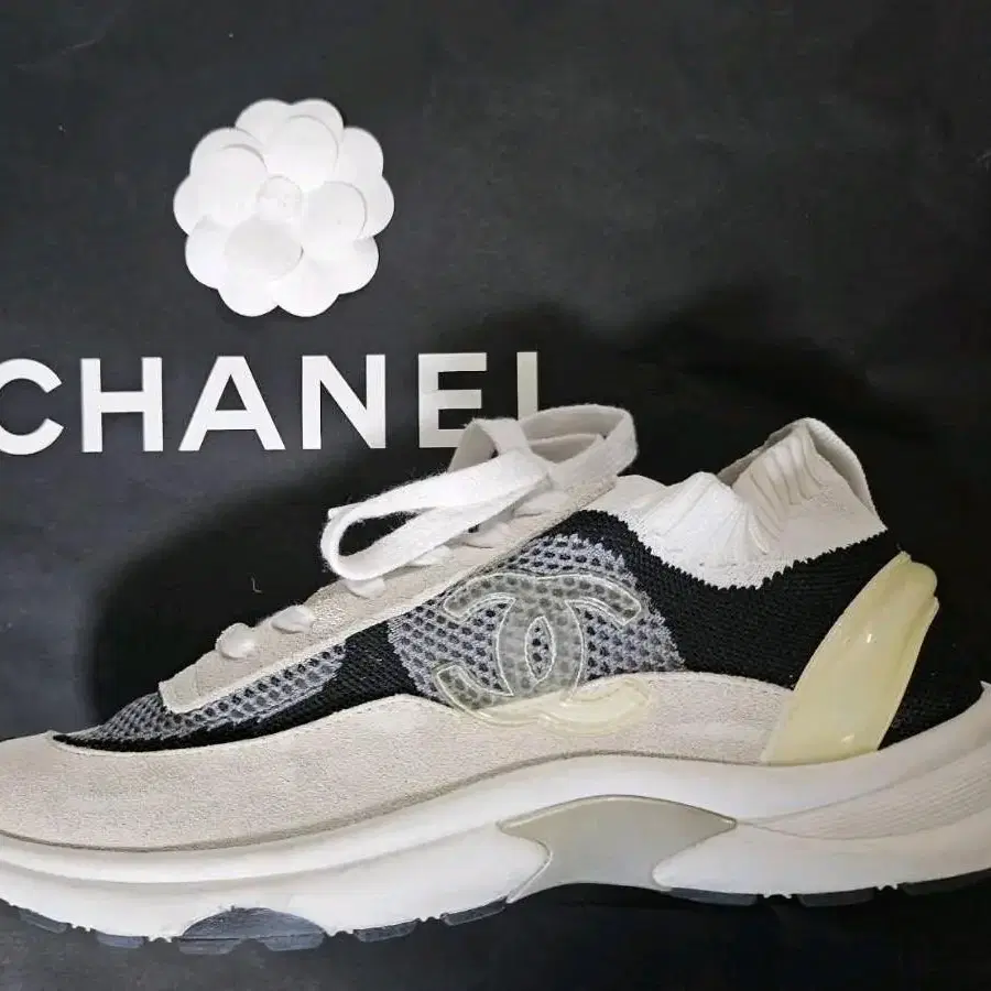 샤넬 chanel 스니커즈 페브릭 슈즈 삭스 로우탑 트레이너 40