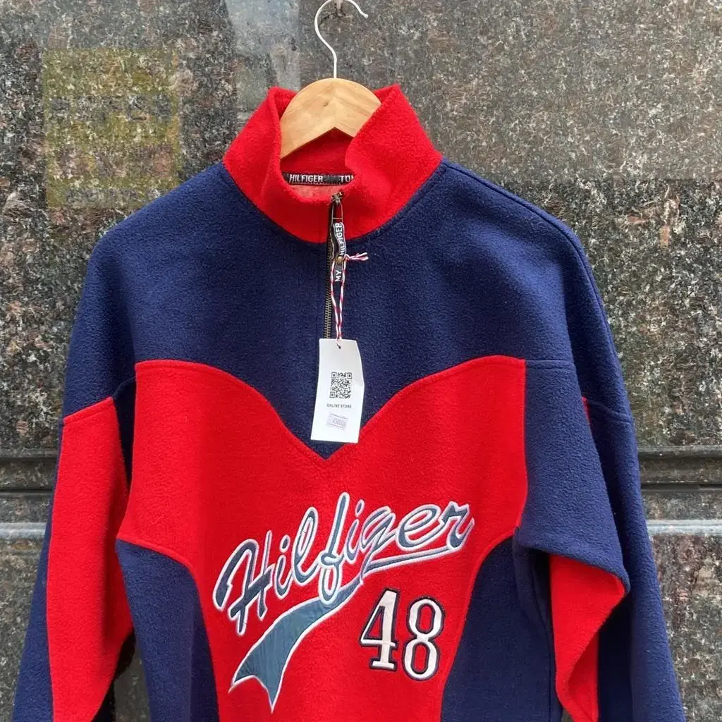 TOMMY HILFIGER 타미힐피거 배색 후리스 하프집업