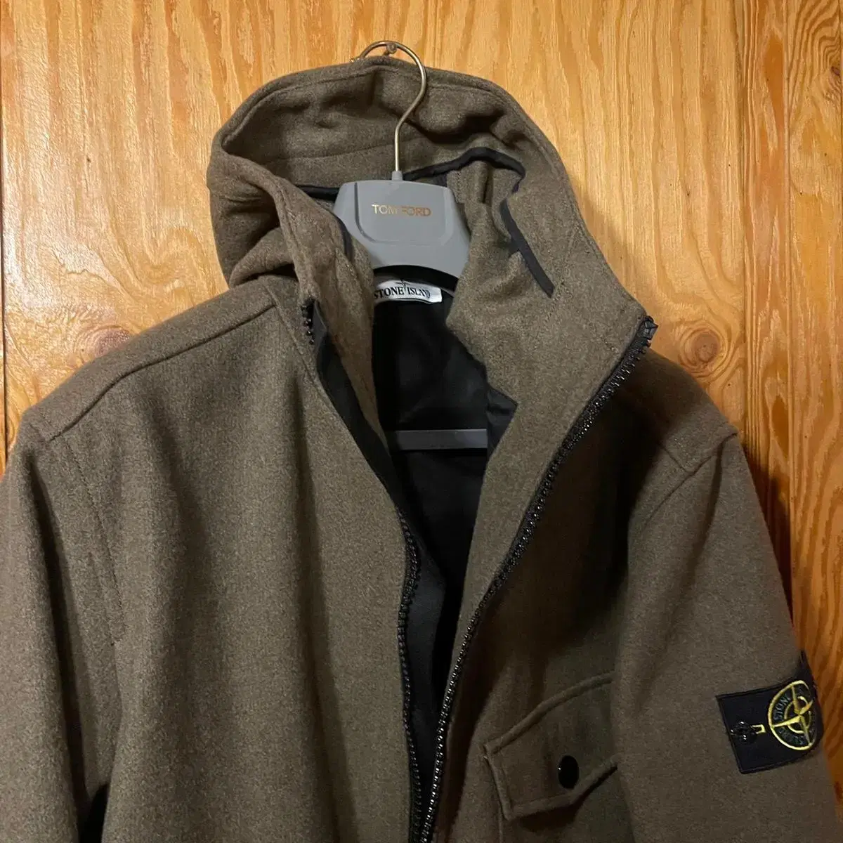 Stone Island wool khaki coat for sale~.