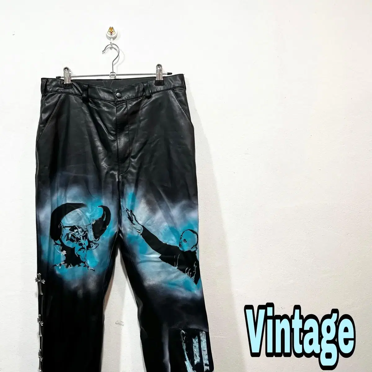 Vintage Y2K Painted Custom Black Public Leather Pants