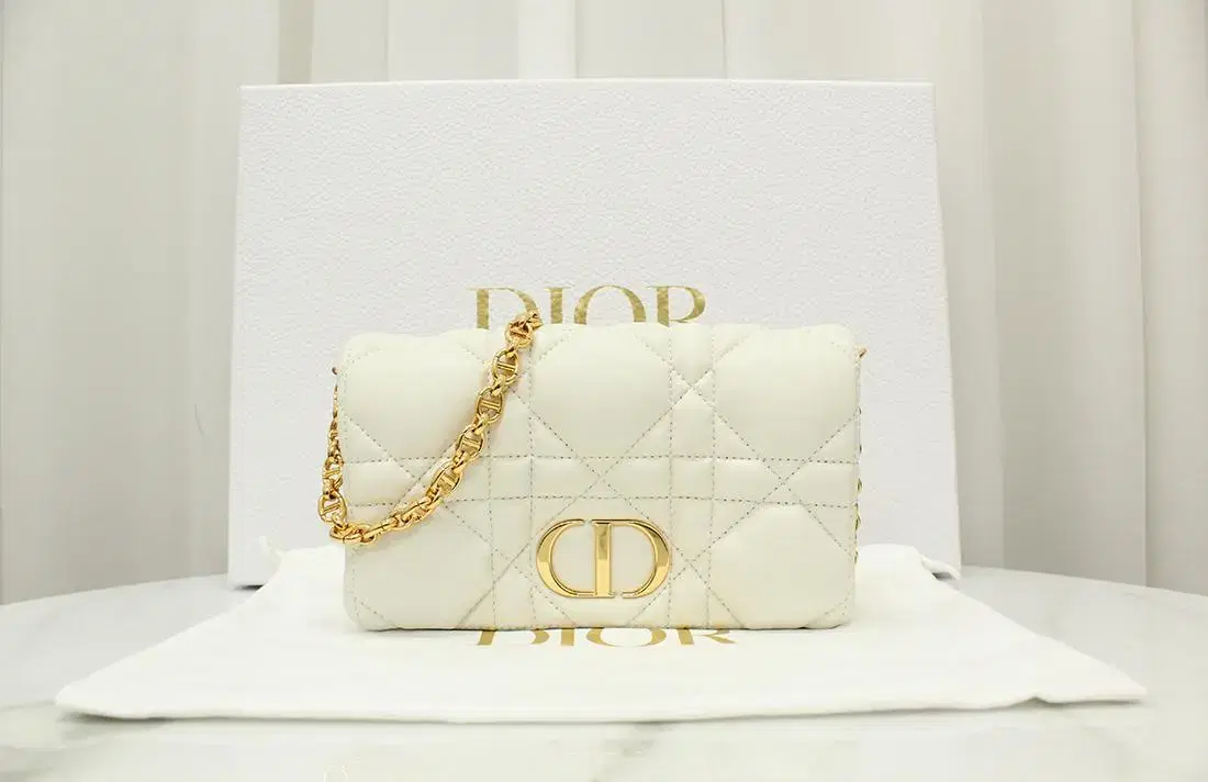 [Used Dior] Dior Caro Macrocanage Quilted Latte Mini Chain Shoulder Bag S