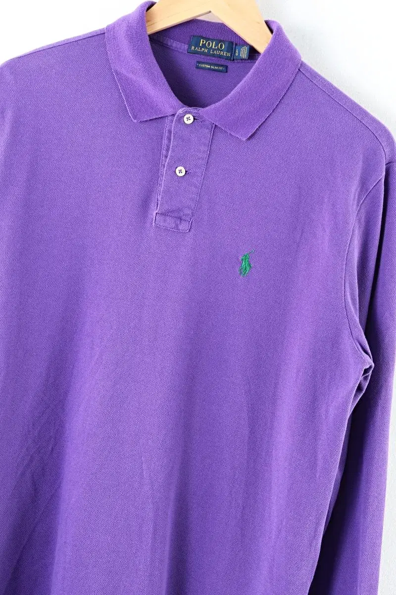 (L) Polo Ralph Lauren kara Long Sleeve T-Shirt Cotton Old School Purple